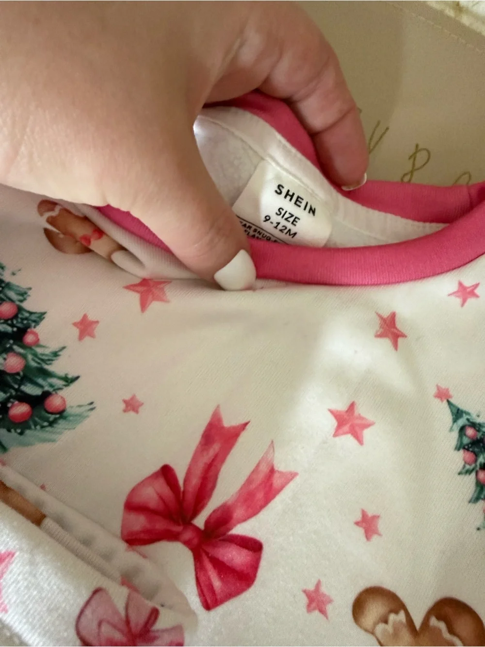 2 for $10 SHEIN White and Pink Holiday Sweat Set with Festive Prints